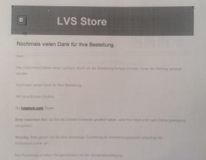 LVS Mail, Danke für Ihre Bestellung